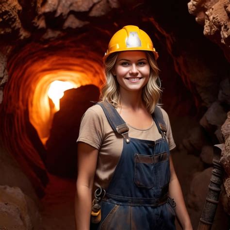 Premium AI Image | Woman miner exploring a cavern mine underground