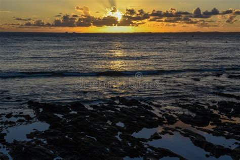 Sunset At Porto Da Barra Beach In Salvador Bahia Brazil Stock Image