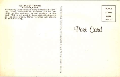 Elizabeth Park Hartford Connecticut Ct Postcard Vtg Unp Vintage Unused United States