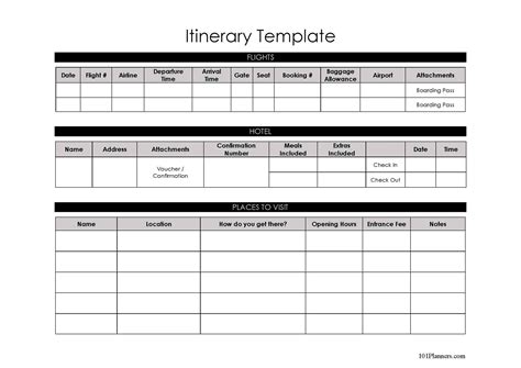 Vacation Itinerary Template Excel