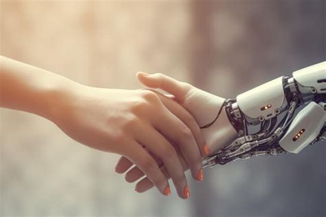 Premium AI Image The Human Hand Shakes The Robots Hand Robotization