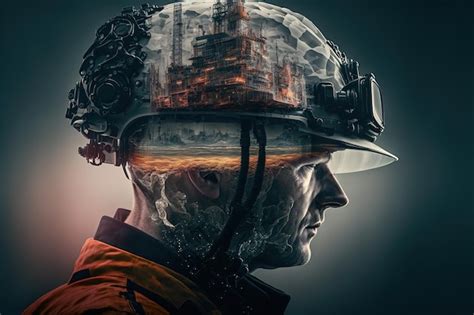 Maravilloso Ingeniero Con Retrato De Casco Y Doble Exposici N De