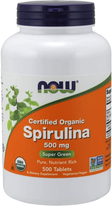 Now Foods Certified Organic Spirulina 500 Mg 500 Tablets