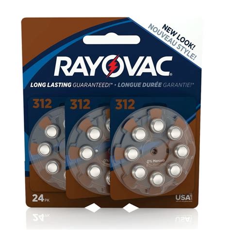 Rayovac Size 312 Hearing Aid Batteries 24 Pack L312za 24zmb