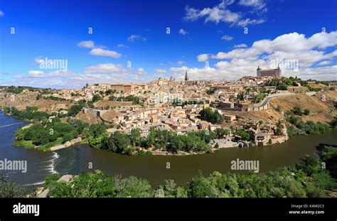 Toledo Old Town City Skyline And Tagus River In Spain Stock Photo Alamy