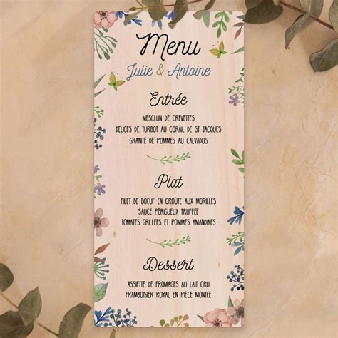 Menu De Mariage Sur Bois Fleurs De Printemps