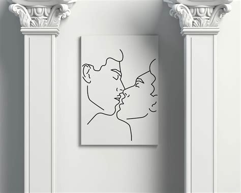 Gay Couple Kissing Print Minimal Nude Line Drawing Wall Art Etsy