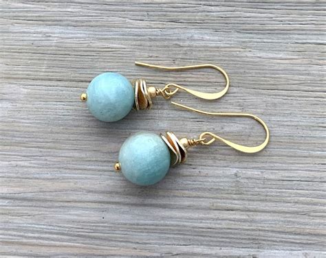 Amazonite Earrings Gemstone Earrings Blue Green Earrings Beaded