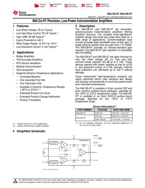 Ina Ht Datasheet Pdf Low Power Instrumentation Amplifiers