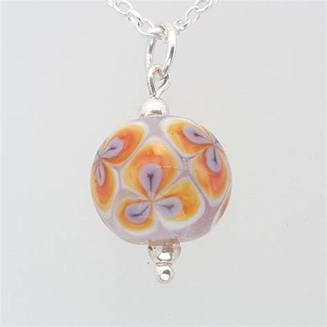 Lampwork Glass Floral Posy Pendant Handmade Round Glass Pendant With