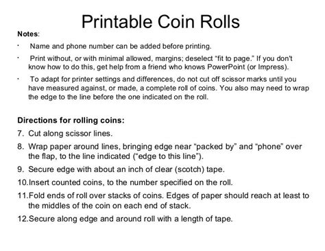 Printable Coin Rolls