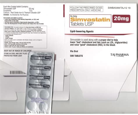 Simvastatin 20mg Tablets Taj Pharma Taj Generics Pharmaceuticals