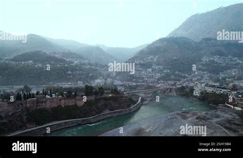red fort muzaffarabad  river neelum chehla bridge  city stock