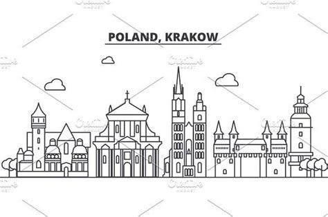 Poland Krakow Architecture Line Skyline Illustration Linear Vector