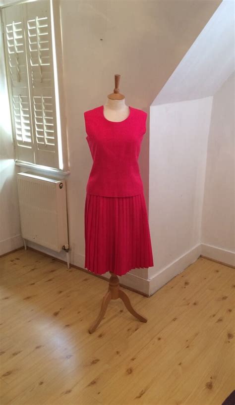 Hot Pink 1960s Pleated Skirt Suit Gem