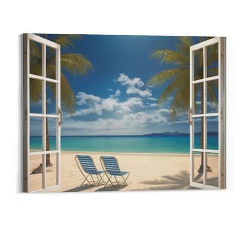 Fenyluxe Tropical Beach Wall Art Picture For Living Room Window Frame