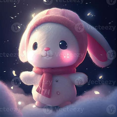 Little Cute Rabbit With Pink Wearing Red Sweater Clothes With A Hood