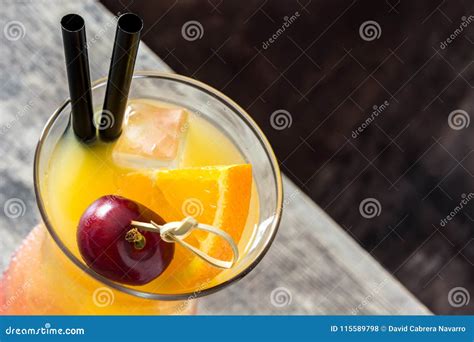 Sex On The Beach Cocktail In Glass On Wood Stock Photo Image Of Orange Peach