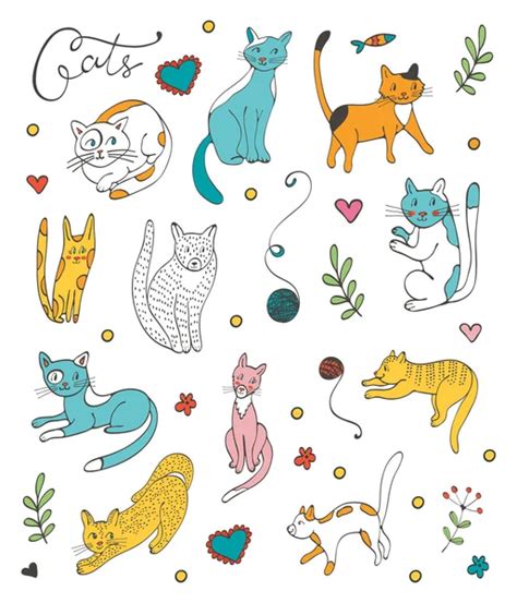 Cute Hand Drawn Doodle Cats Funny Kittens Collection Vector