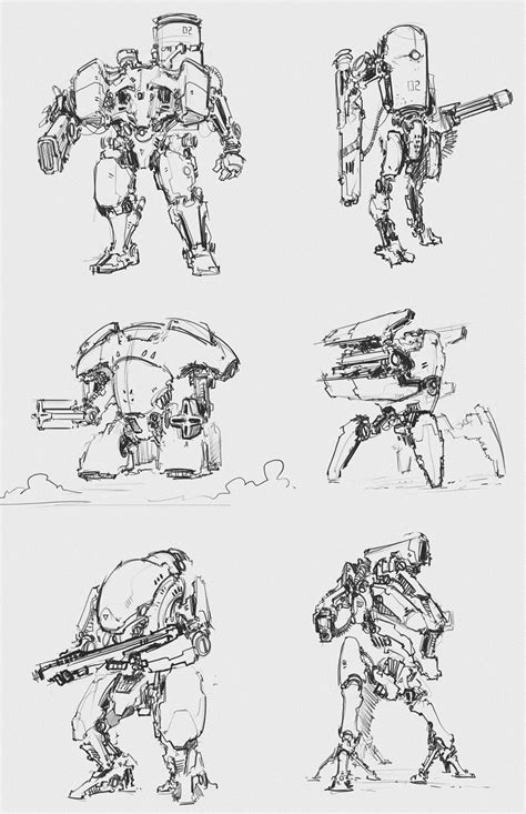 sinix design mech hawken concept art   draw  mech step  step
