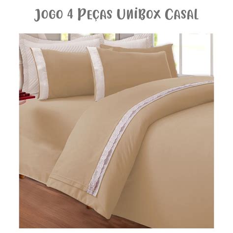 Jogo de Lençol 4 Peças Box Conjugado Unibox Casal Bordado Inglês Nude Arrumadinho Enxovais