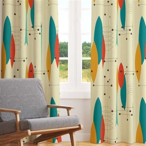 Mid Century Modern Abstract Squares And Lines Window Curtains In Etsy