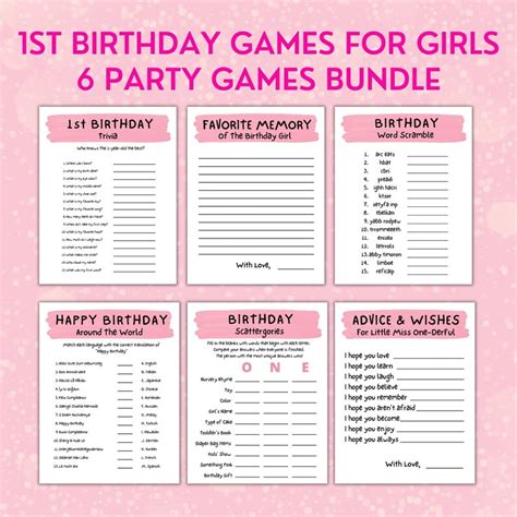 First Birthday Party Games for Girls Printable Party Games Bundle 1st ...