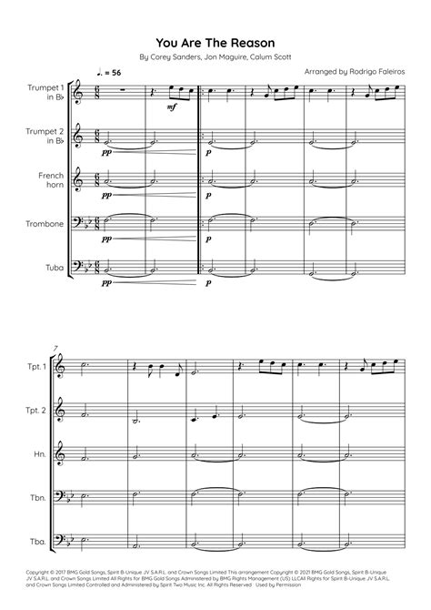 You Are The Reason (arr. Rodrigo Faleiros) by Calum Scott Sheet Music for Brass Ensemble at ...