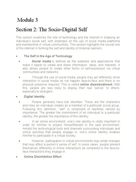 Module 3 Section 2 Socio Digital Self Pdf Identity Social