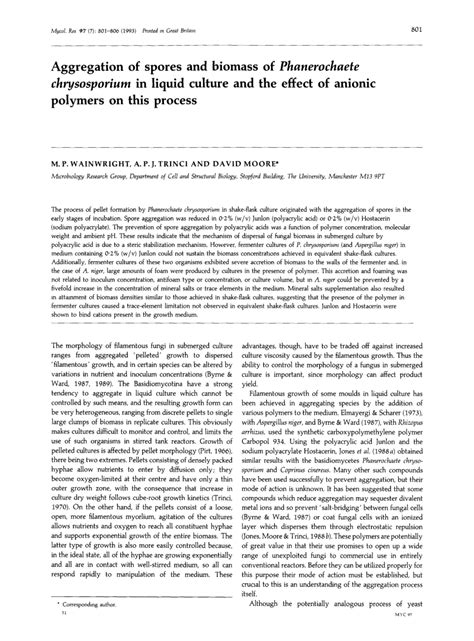 (PDF) Aggregation of spores and biomass of Phanerochaete chrysosporium in liquid culture and the ...