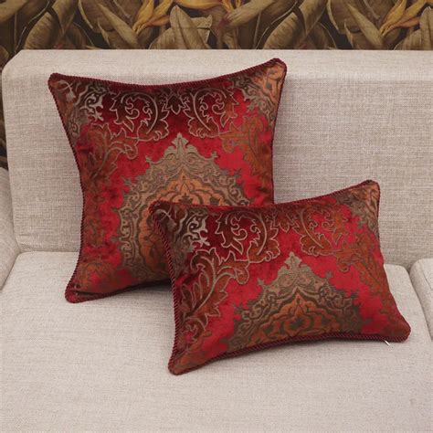 Luxury Throw Pillow Cover Red Floral Jacquard Cushion Cover 45x45cm ...