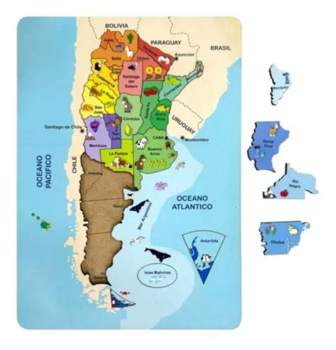 Encastre Mapa Argentina Provincias Didactico Madera