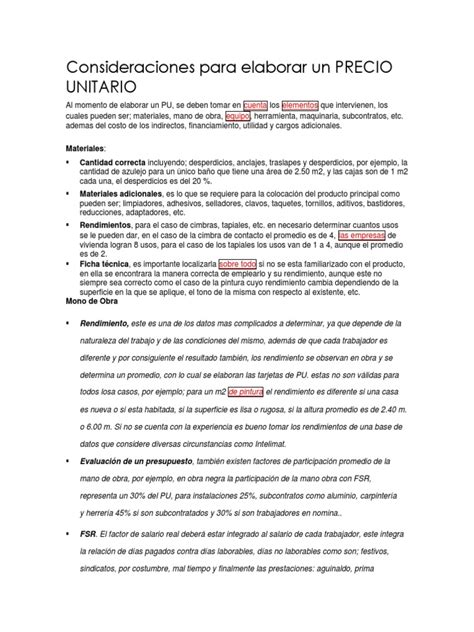 PDF Consideraciones Para Elaborar Un PRECIO UNITARIO DOKUMEN TIPS