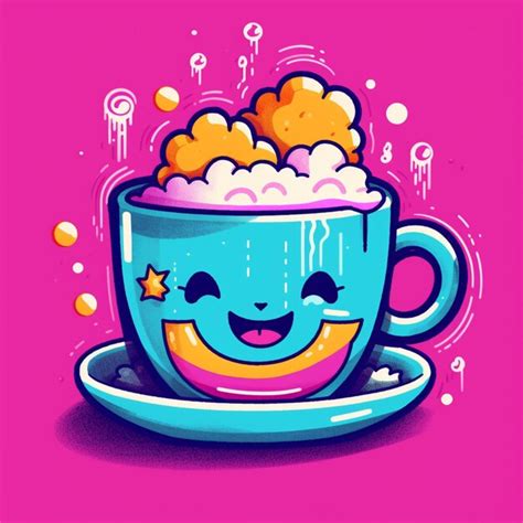 Premium Photo | Cartoon coffee cup with a smiley face and bubbles ...