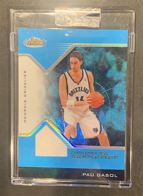 2004 05 Topps Finest Game Used Jersey BLUE REFRACTOR Pau Gasol 1 50