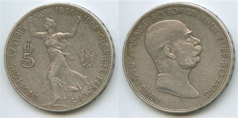 Österreich 5 Corona 5 Kronen 1908 G7155 60th Anniversary Franz