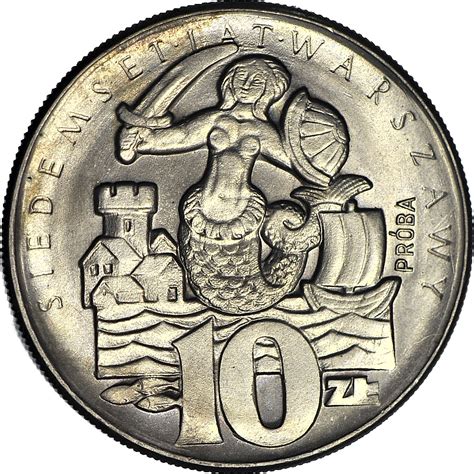 10 złotych 1965 Siedemset Lat Warszawy Syrenka na murze próba MN