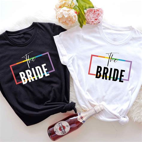 LGBTQ Rainbow Bride Shirt Queer Bachelorette Lesbian Bride To Be Lesbian Wedding Shirt Two
