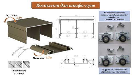Комплект для шкафа-купе: накладные ролики на подшипниках (100кг) (ЛДСП ...