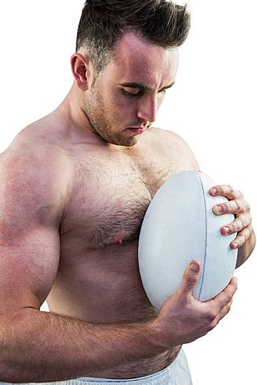 Shirtless Rugby Player Holding Ball White Background Player Sport Photo