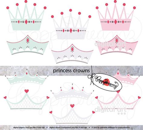 Princess Crowns Clip Art Pack 300 Dpi Transparent Png Girly Etsy