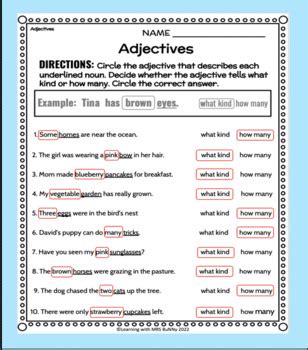 Journeys Grade 4 Grammar Worksheets Quiz Easel ADJECTIVES Lesson 16