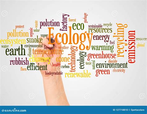 Ecology Word Cloud And Hand With Marker Concept Stock Illustration