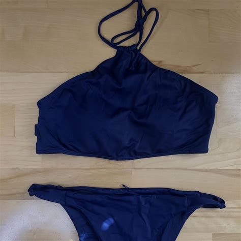 Navy Blue Halter Top Bikini Size Small From Depop