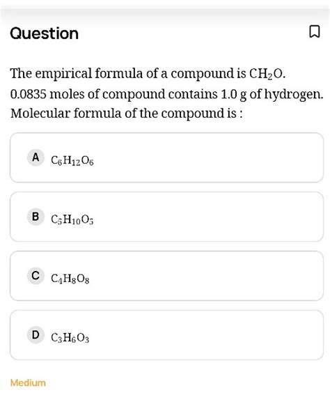 Question The Empirical Formula Of A Compound Is Ch O Moles Of Co