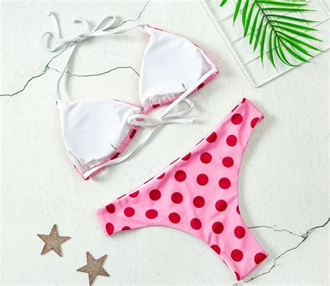 Pink New Wave Dot Triangle Sexy Bikini Two Piece Female Swimsuit