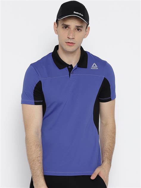 Buy Reebok Men Blue Fitness Poly Colourblocked Polo Collar T Shirt