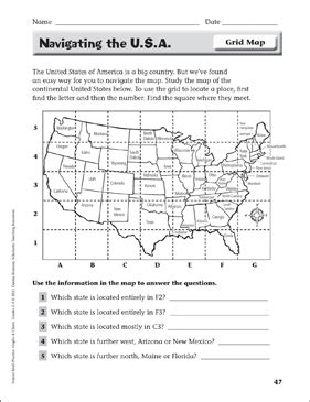 Navigating The U S A Grid Map Instant Math Practice Page For