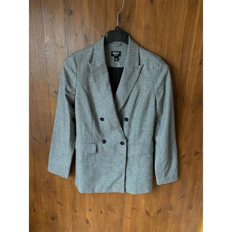 New Only Longline Blazer Grey Check Double Breast Depop