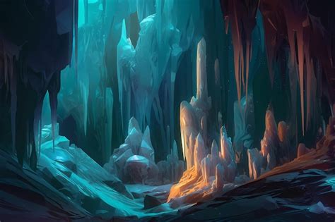 Premium Photo A Glowing Crystal Cave Digital Art Illustration